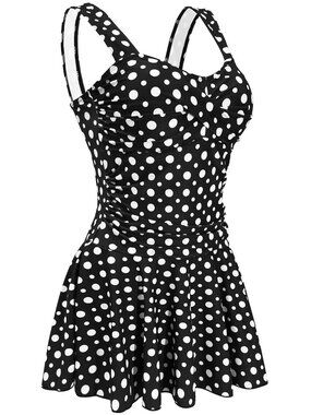 Womens One Piece Swimdress Tummy control Tankini Polka dot Bathing suit Resort